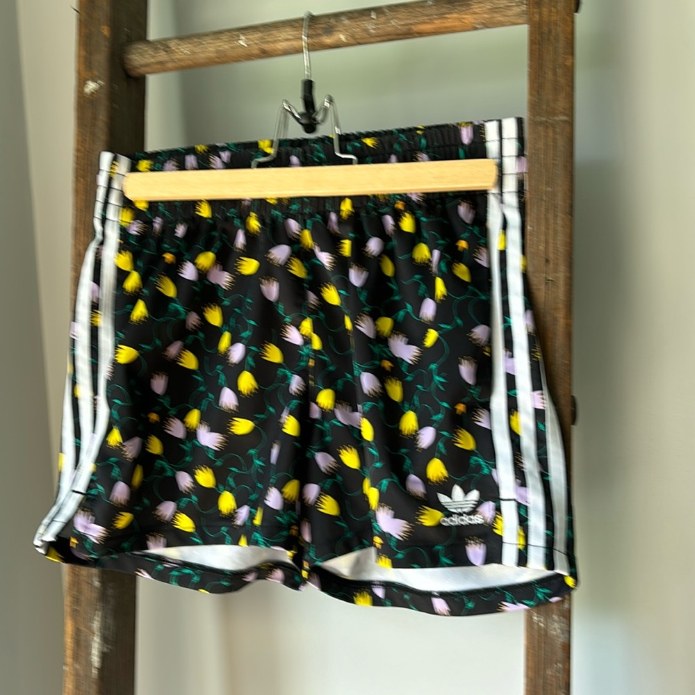 Adidas three stripe shorts with fun floral design size Small